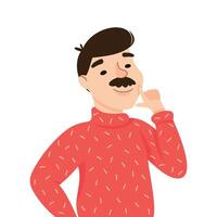 Thoughtful Mustached Man Character Scratching Chin Thinking over Riddle Illustration vector