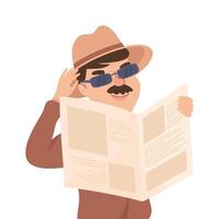 Espionage with Man Private Detective in Hat with Newspaper Listening to Conversation Illustration vector