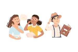 Espionage with Man Private Detective with Book Listening to Woman Conversation Illustration vector