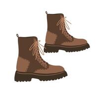 illustration of a pair of brown boots isolated on white background. vector