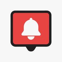 A red and white icon with a bell on it vector