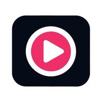 A pink and white play button on an app vector