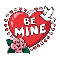 Be mine with a dove and rose illustration vector