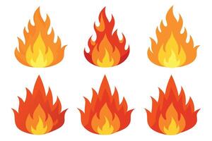 Fire flames illustration set vector