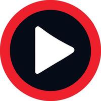 A red and black play button with a white arrow vector