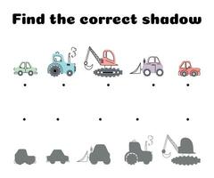 Find the correct shadow of the car. Educational logical game for kids. Educational matching game for kids. vector