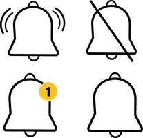 Bell Icon set illustration. Notification sign.inbox message. New message notification icon. Ringing bells, new notification for clock and smartphone, alarm alert vector