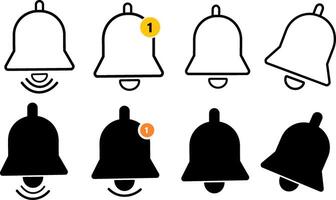 Notification bell icon set. Alarm symbol. Incoming message symbol. Bell for subscribe, alarm and push chat alert. New notification, reminder. vector