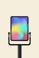 A Digital Stand Signage LED Display Mockup with Digital Stand, and the Outdoor Large LED Screen Mock up with black realistic stand for outdoor. vector