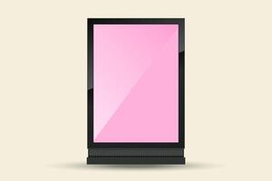 a modern digital screen or smart display in a vertical orientation, resembling a digital billboard or futuristic device. The screen has a soft pink hue with a glossy finish, reflecting light vector