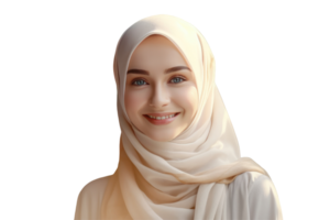 ung muslim kvinna leende i vit traditionell slöja hijab png