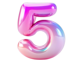 Vibrant number five in glossy pink gradient with playful reflections png