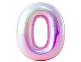 Shiny iridescent number zero stands elegantly on a transparent background, reflecting light in captivating hues png