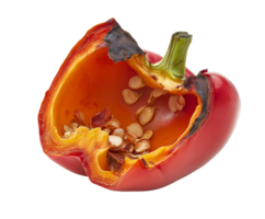 charred red bell pepper half with seeds and stem isolated on background for culinary and food photography png