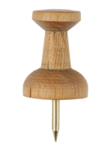 vertical wooden push pin with natural finish and metal tip on isolated background for office and craft use png