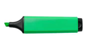 green highlighter pen with chisel tip, fluorescent marker for writing and highlighting, office stationery, isolated background png