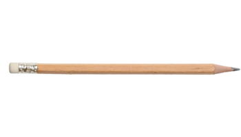 worn wooden pencil with sharpened graphite tip and eraser, used school and office writing tool, isolated background png