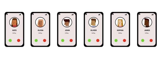 Phone display simple illustration. Cartoon screen with human portrain. Call illustration vector
