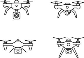 A set of drone with camera line art illustration. vector