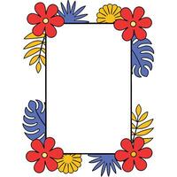Vibrant Floral Frame Tropical Flowers, Leaves, Summer Design vector