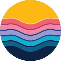 Sunset Ocean Waves Abstract Circular Summer Beach Design vector