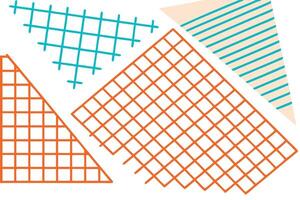 Abstract Geometric Shapes Orange, Teal, Grids, Lines, Triangles vector
