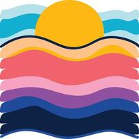 Sunset Ocean Waves Abstract Art Colorful Summer Design vector