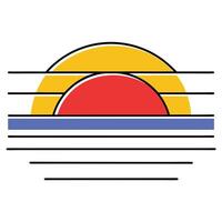 Sunset Ocean Scene Minimalist Geometric Summer Beach Art vector