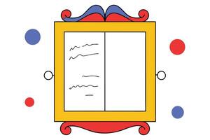 Ornate Yellow Frame, Menu Board, Red, Blue Circles, Decorative Scrolls vector