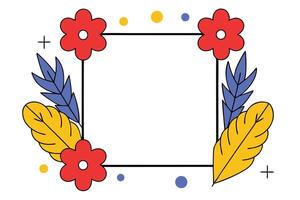 Floral Frame Design Colorful Flowers, Leaves, and Dots vector
