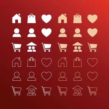 White UI Icons on Red Background vector