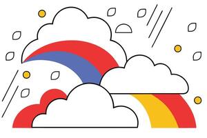 Abstract Colorful Rainbows, Clouds, and Falling Leaves Illustration vector