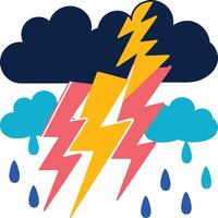 Stormy Weather Illustration Colorful Clouds, Rain, and Lightning Bolts vector