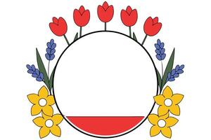 Floral Spring Circle Frame Tulips, Daffodils, Lavender Design vector