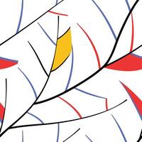 Abstract Leaf Pattern Red, Yellow, Blue Lines and Shapes vector