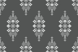 Cross stitch with gray grey color motif ethnic pattern and wallpaper fabric pattern. vector