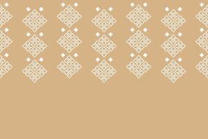 Cross stitch with pixel art brown cream color white background ethnic pattern motif fabric cloth pattern. vector