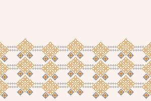 Pixel art brown cream color white background ethnic pattern motif fabric art. vector