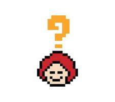 Cartoon question mark with face of man male boy question questionaire cartoon quiz 8bit art. vector