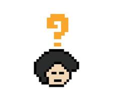 Face of man male boy with question mark questionaire cartoon quiz 8 bit. vector