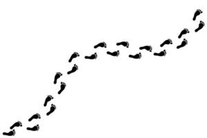Barefoot footprint trail of human, tracking path, long chain of human traces on white background. vector