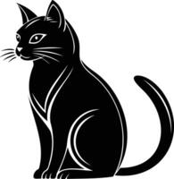 A stylized, black silhouette of a cat sitting, perfect for use in logo design, prints, or web graphics. vector