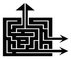 A black and white maze with arrows pointing in different directions vector