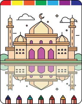 The coloring book app has a mosque in the background vector