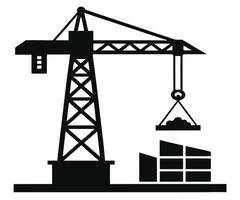 A black silhouette of a crane and a building vector