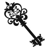 A black and white silhouette of an ornate key vector