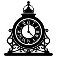 A black and white silhouette of a clock on a white background vector
