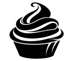 A black and white cupcake icon on a white background vector