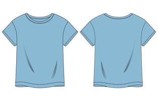 Short sleeve blue color t shirt front and back template for ladies isolated on white background vector