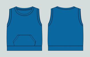 Blue tank top Front and back with pocket isolated on grey background vector